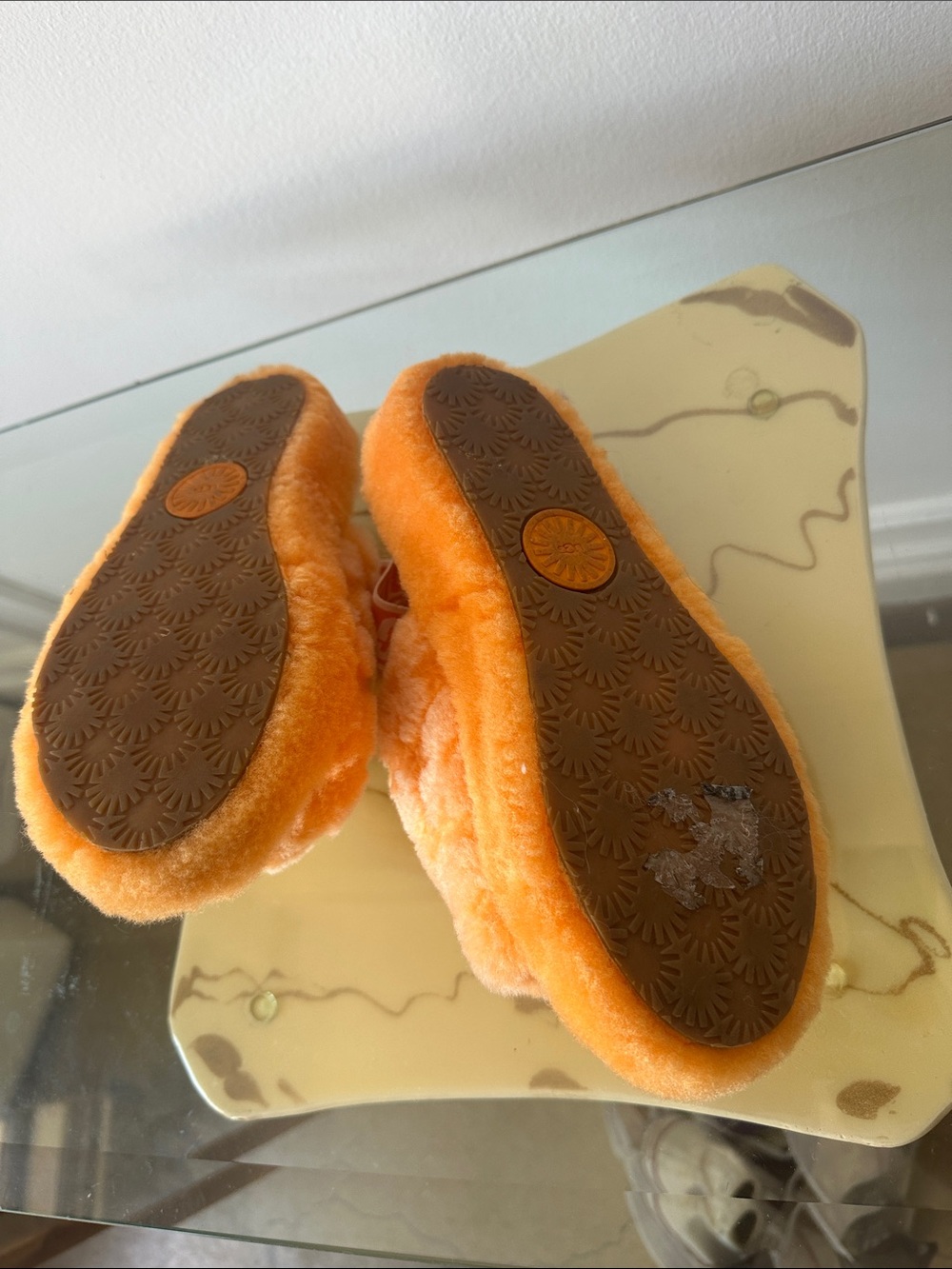 UGG Orange Plush Shearling Slide with Logo Heel Strap - Picture 5 of 6